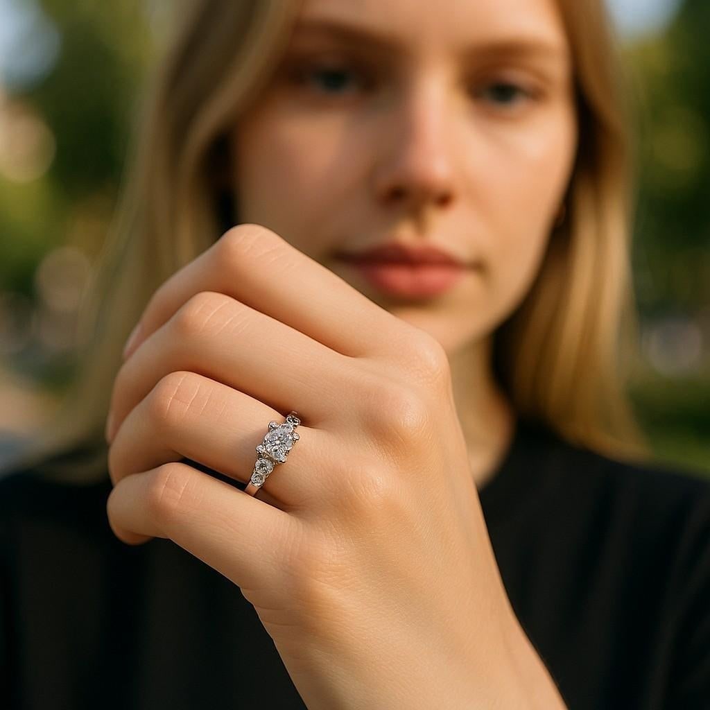 Vintage Mid-Century Diamond Cocktail Ring in 14k White Gold Size 6.5 - 6