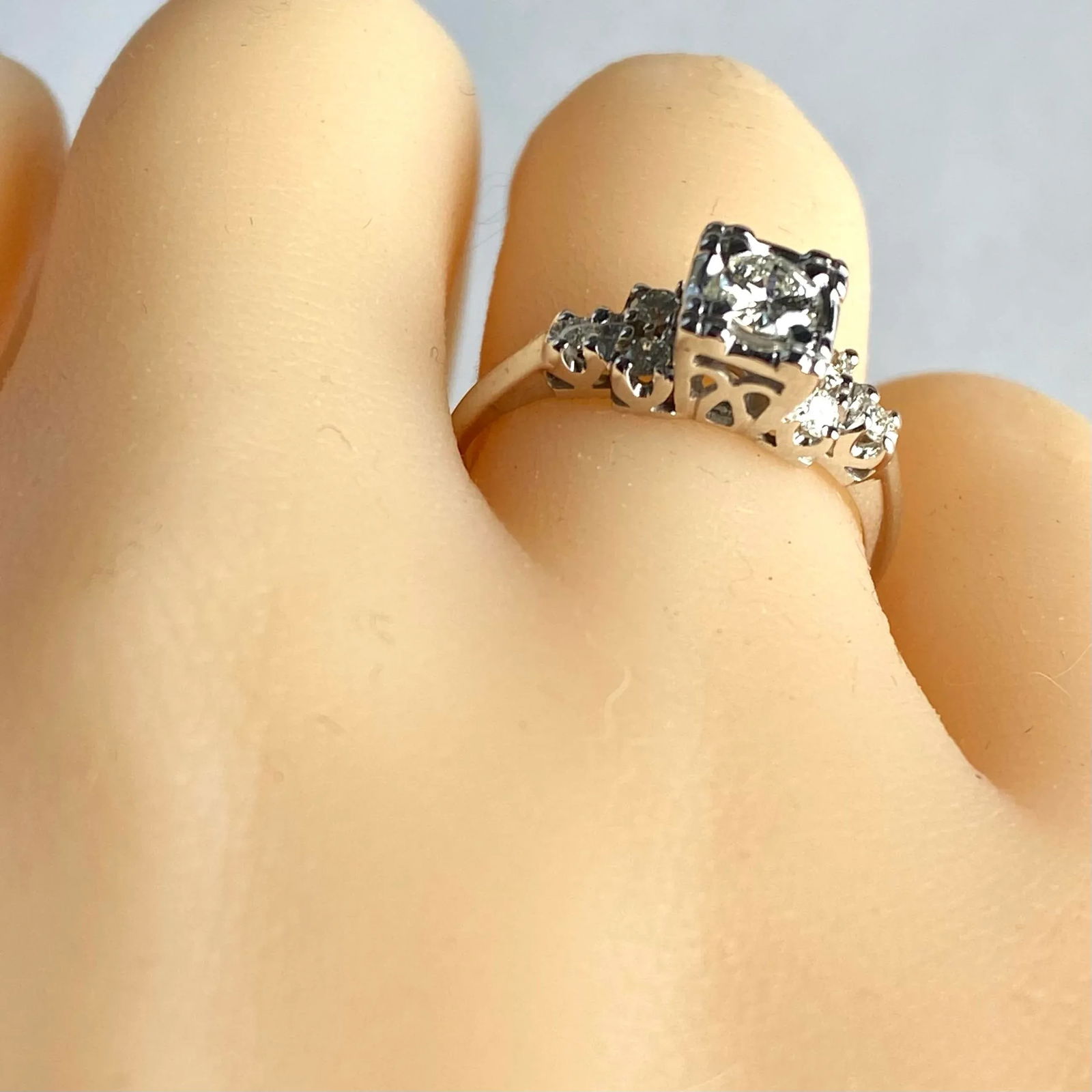 Vintage Mid-Century Diamond Cocktail Ring in 14k White Gold Size 6.5 - 9