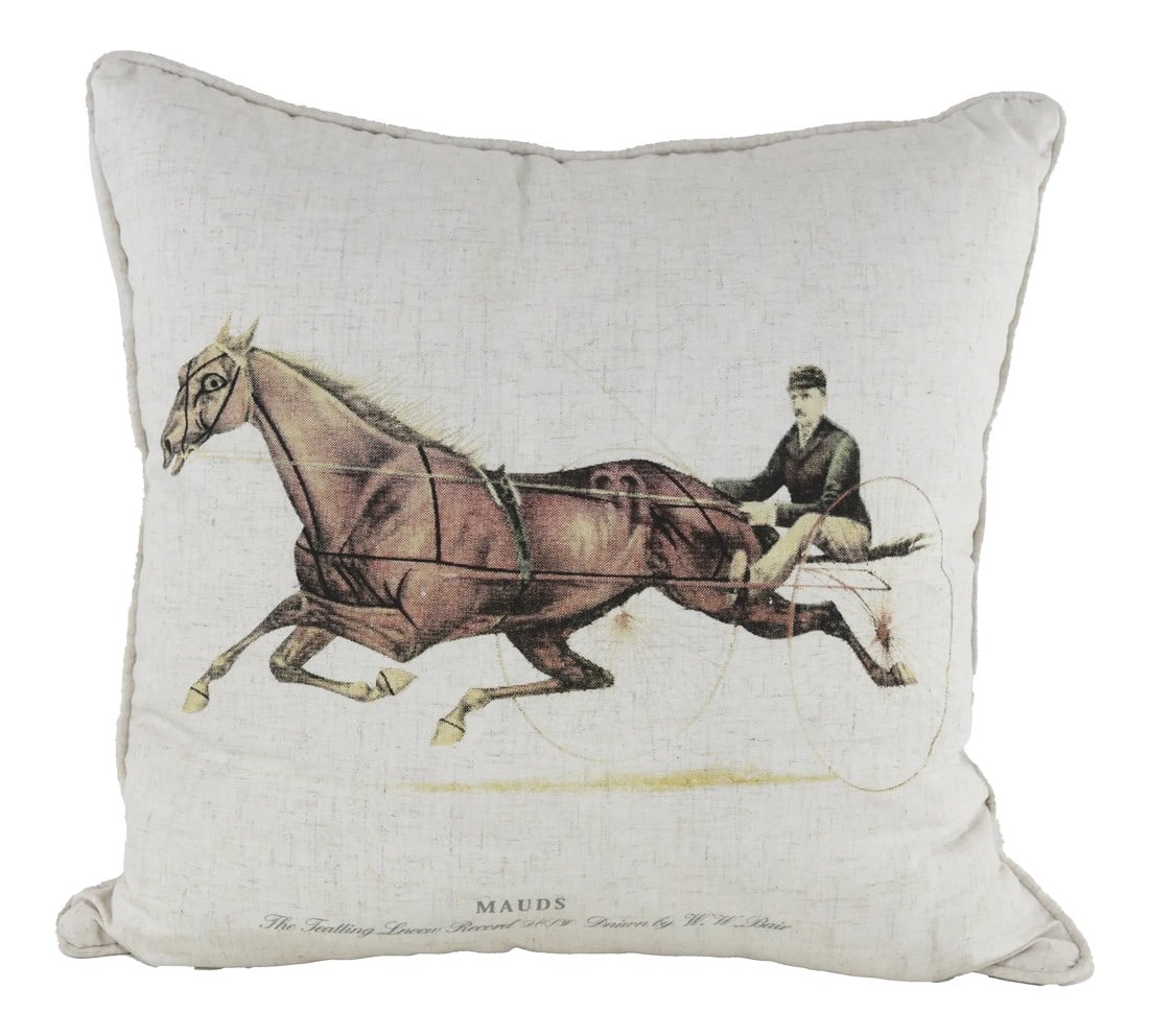 Equestrian Style Vintage Horse and Carriage Pillow: Embrace a touch of classic equestrian charm with this vintage pillow, featuring an elegantly illustrated horse and carriage design. The muted, antique-style tones bring a sense of nostalgia, perfect