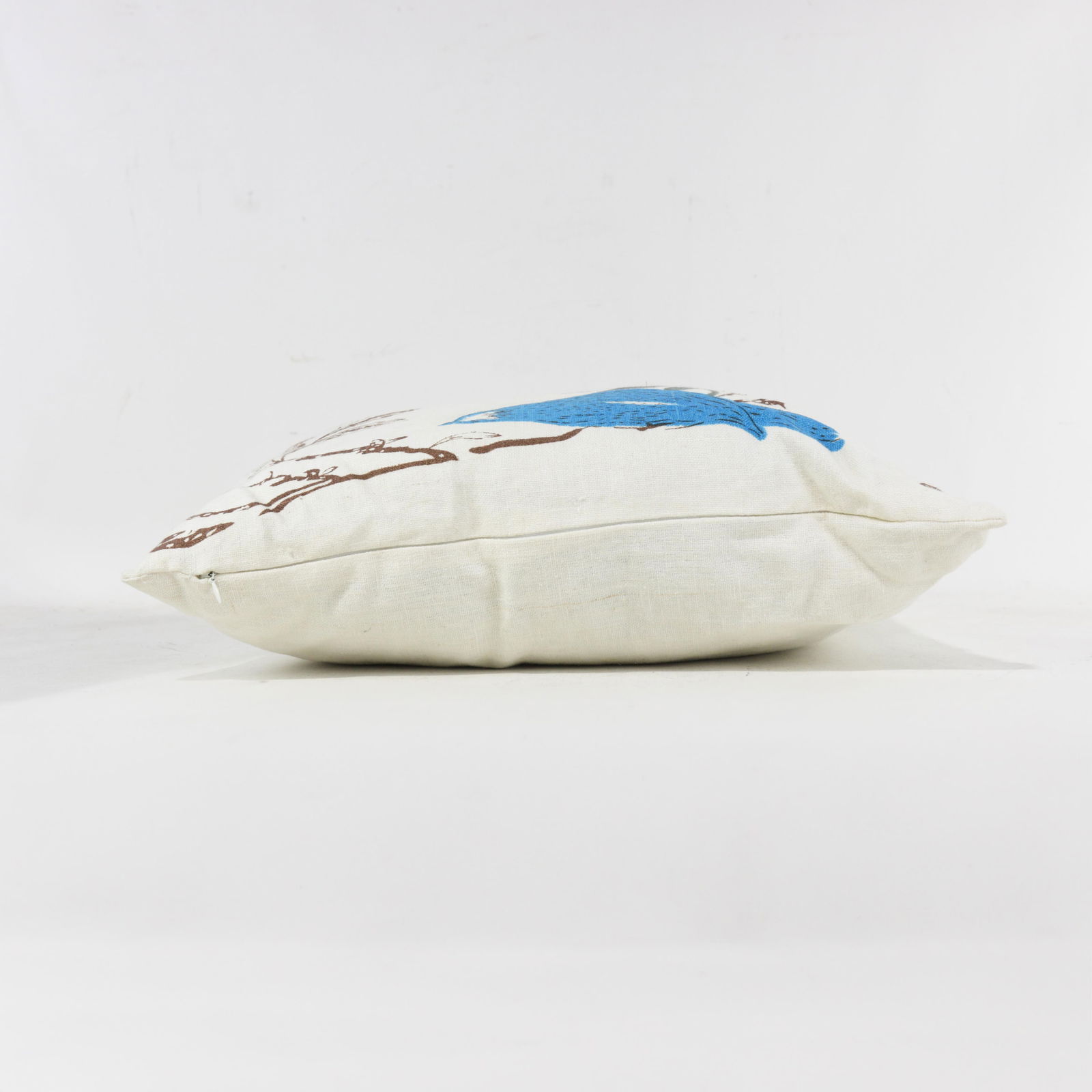 Floral and Bird Print Pillow in Neutral and Blue Accents - 2