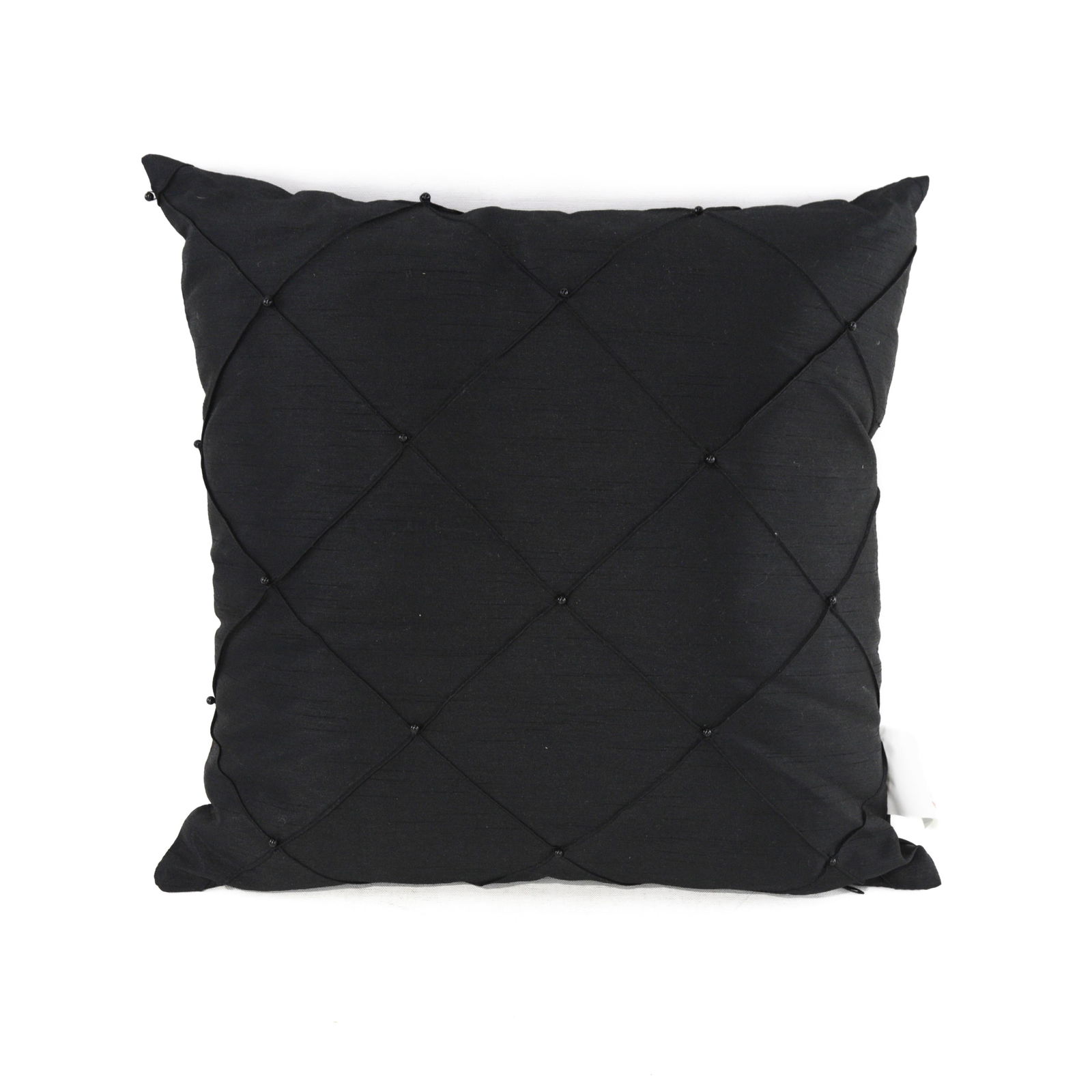Elegant Black Quilted Pillow With Beaded Detailing - 9