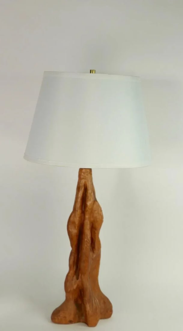 1950s Organic Modern Faux Wood Ceramic Table Lamp - 4