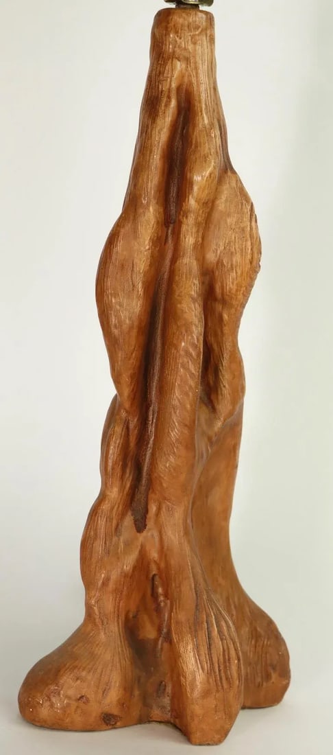 1950s Organic Modern Faux Wood Ceramic Table Lamp - 5