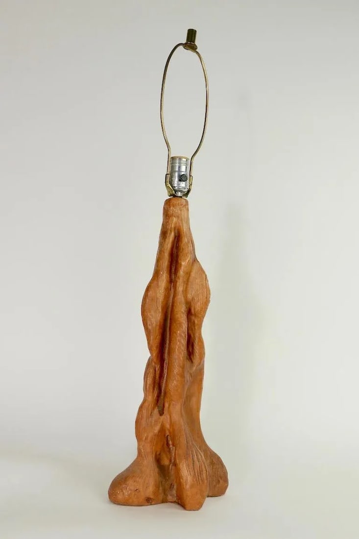 1950s Organic Modern Faux Wood Ceramic Table Lamp - 7