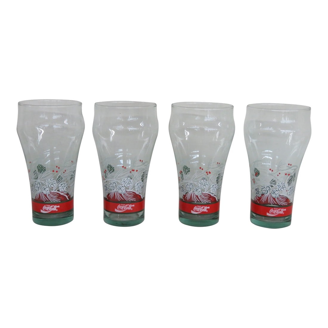 Libbey Coca Cola Christmas Holiday Pine Cone Tumbler Water Juice Cups Set of Four (1 of 12)