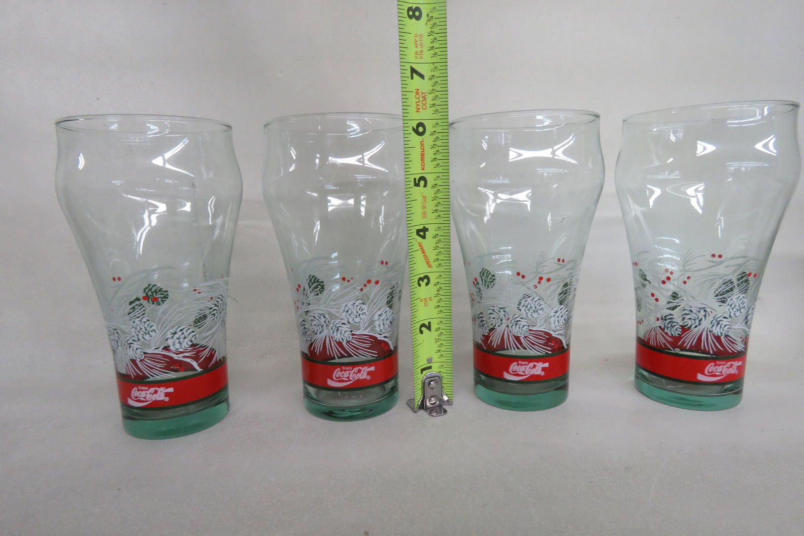 Libbey Coca Cola Christmas Holiday Pine Cone Tumbler Water Juice Cups Set of Four - 7