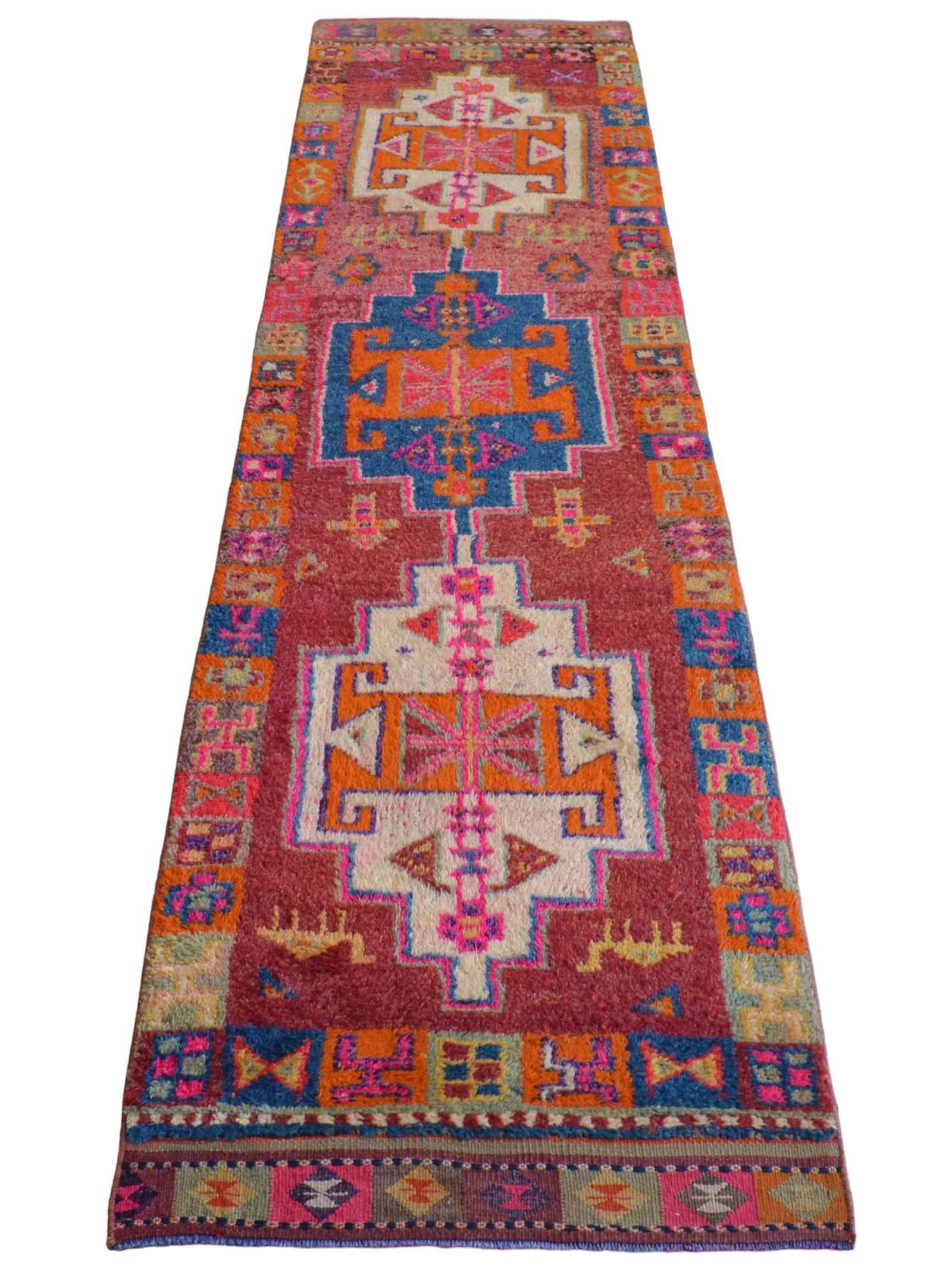 Colorful Kurdish Runner Rug Herki . Tribal Hand-Knotted Short Runner Rug - 2"²11"³ Ã - 4