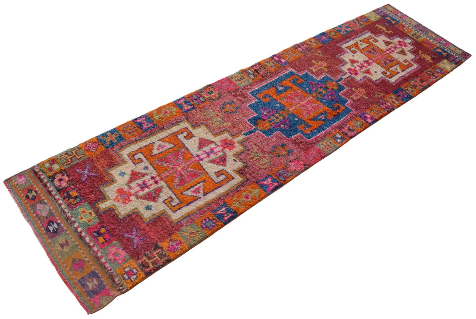 Colorful Kurdish Runner Rug Herki . Tribal Hand-Knotted Short Runner Rug - 2"²11"³ Ã - 7