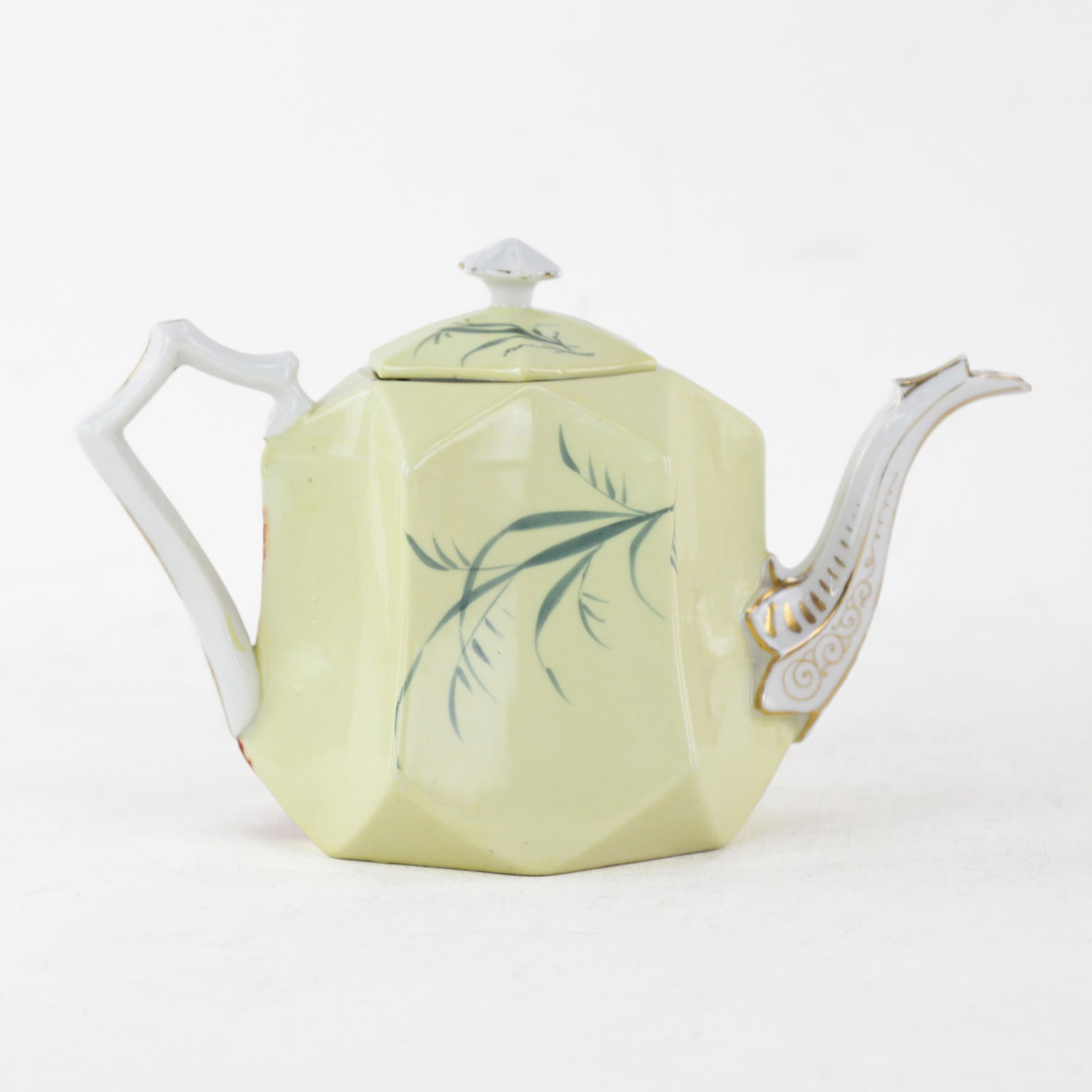 Antique Hand-Painted Porcelain Teapot With Floral Design "“ Elegant Pastel Yellow and Red - 4