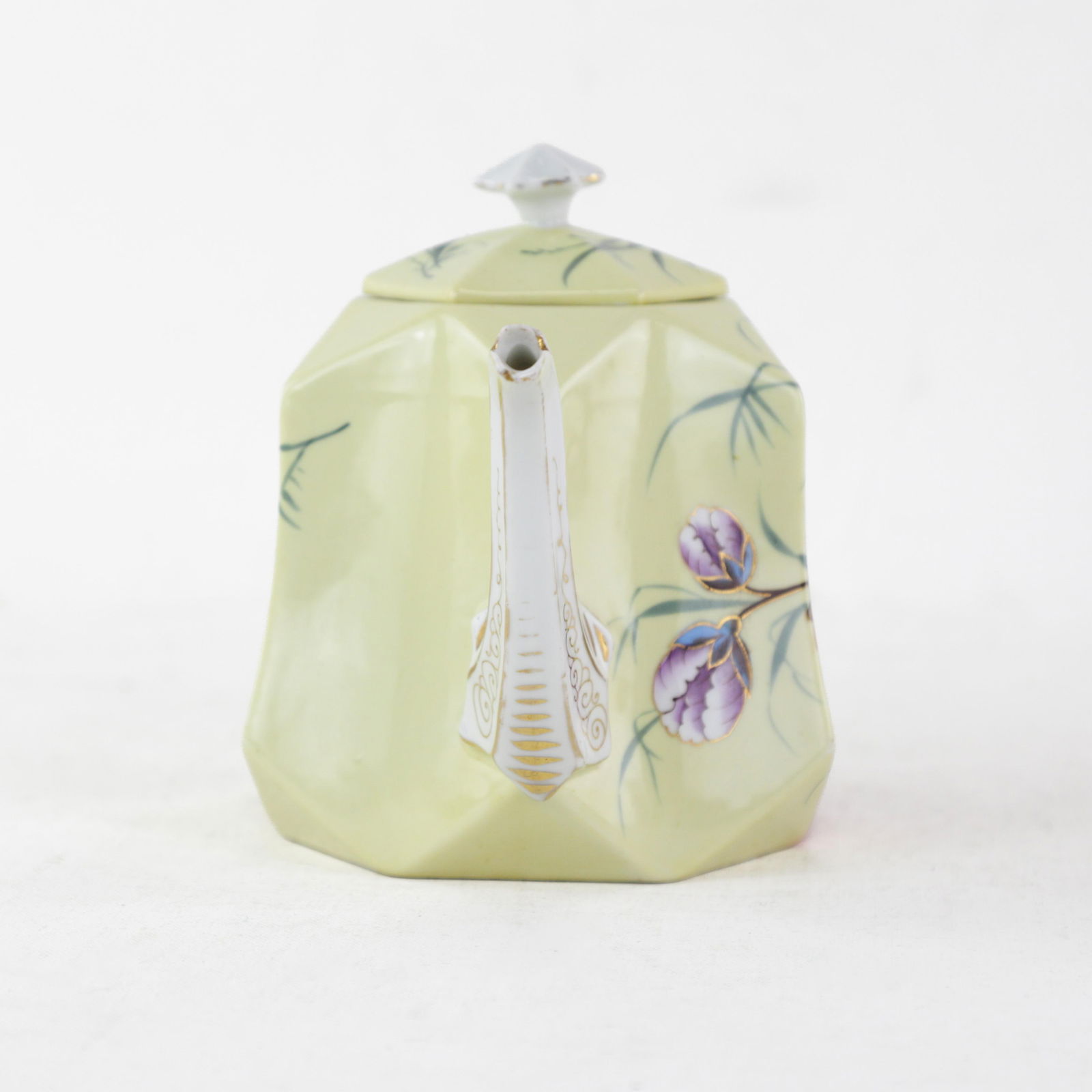 Antique Hand-Painted Porcelain Teapot With Floral Design "“ Elegant Pastel Yellow and Red - 7