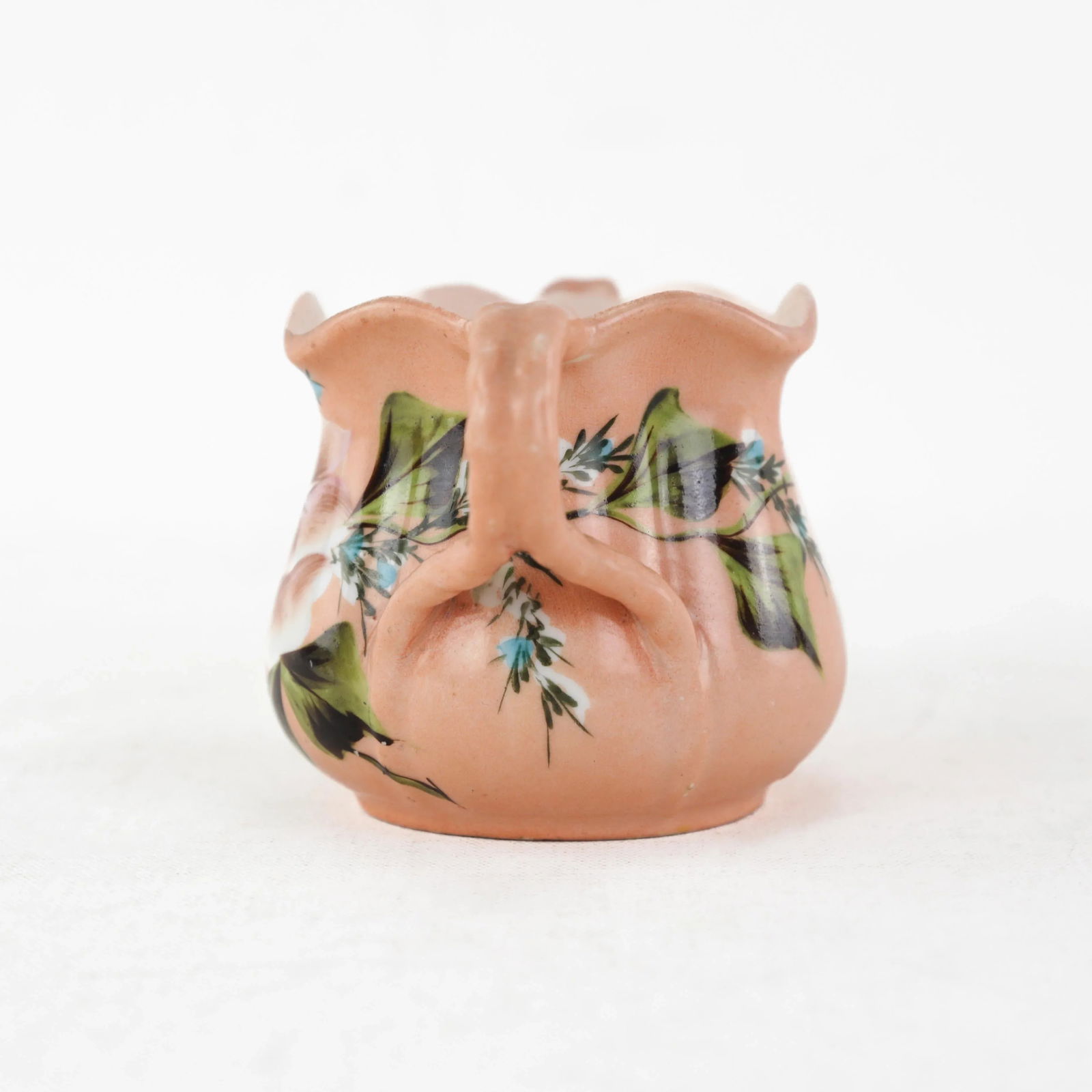 Vintage Peach Porcelain Dual-Handle Floral Mug| Antique Decorative Container - 4
