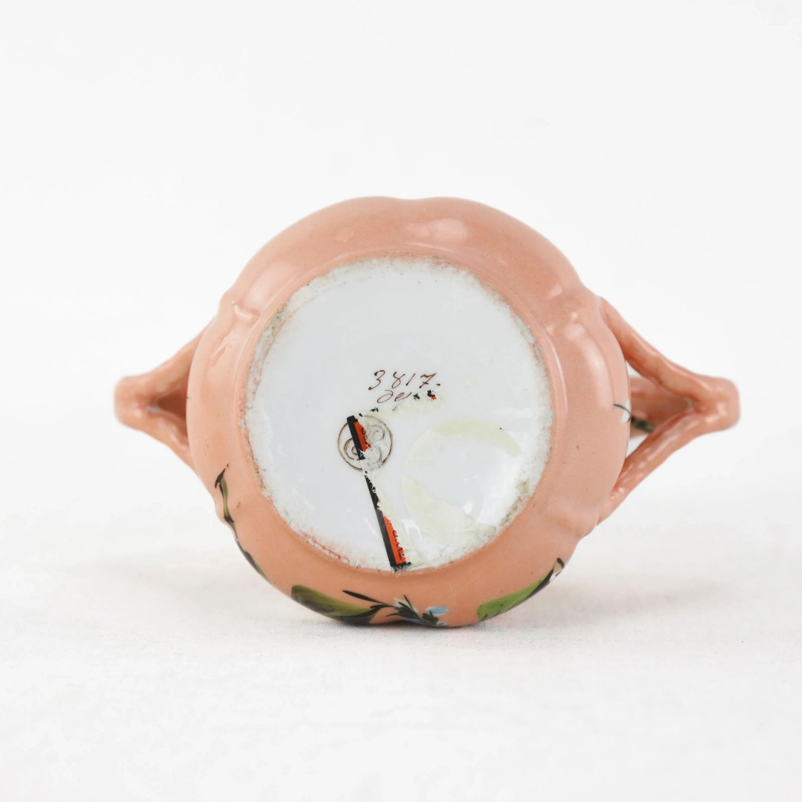 Vintage Peach Porcelain Dual-Handle Floral Mug| Antique Decorative Container - 6