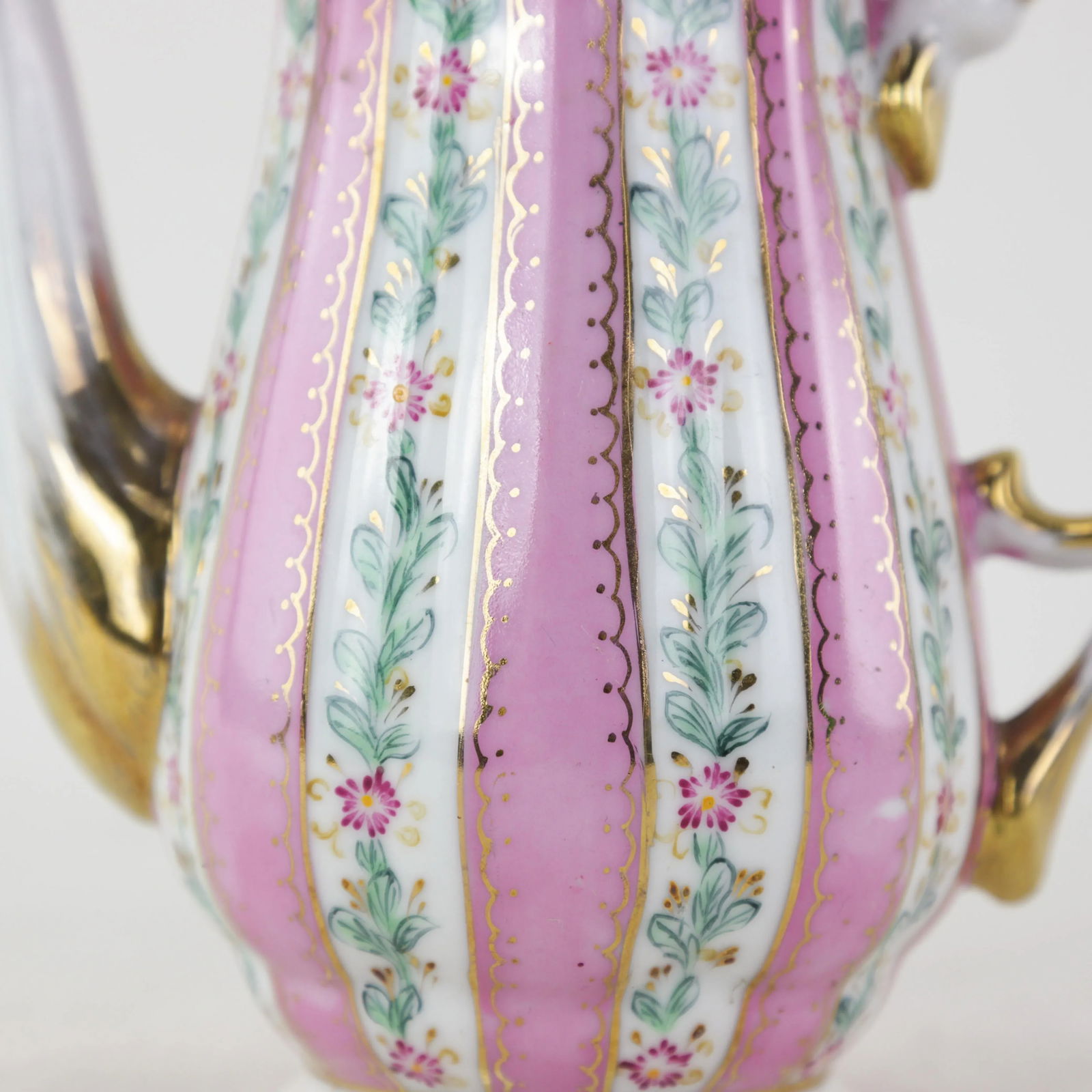 Antique Pink Porcelain Teapot With Gold Accents and Floral Pattern - 11