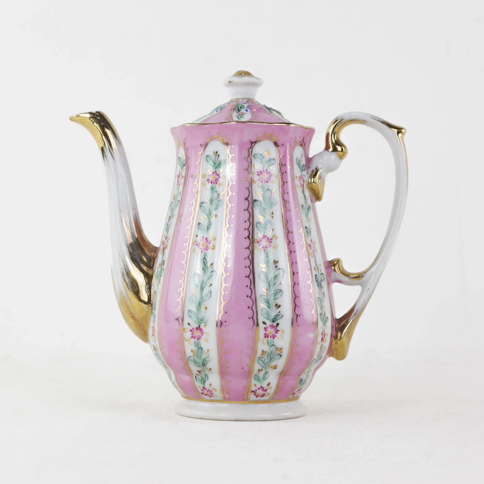 Antique Pink Porcelain Teapot With Gold Accents and Floral Pattern - 12