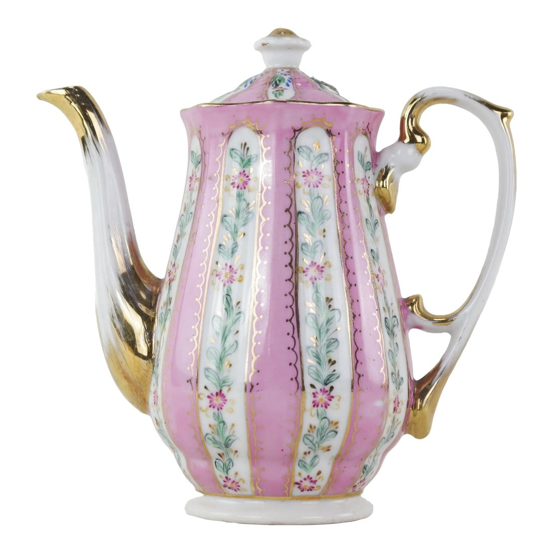 Antique Pink Porcelain Teapot With Gold Accents and Floral Pattern (1 of 12)