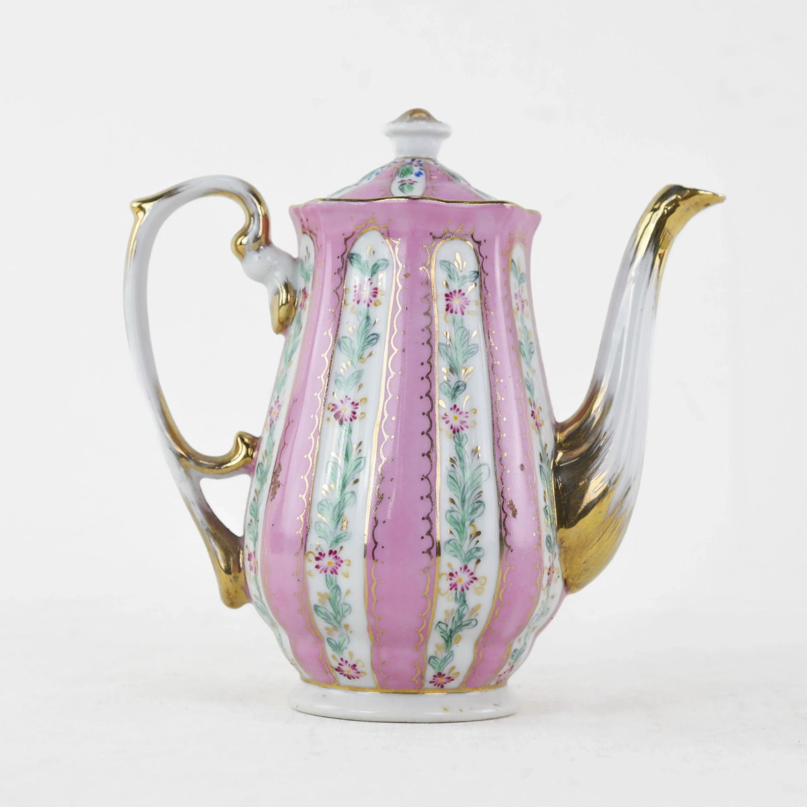 Antique Pink Porcelain Teapot With Gold Accents and Floral Pattern - 6