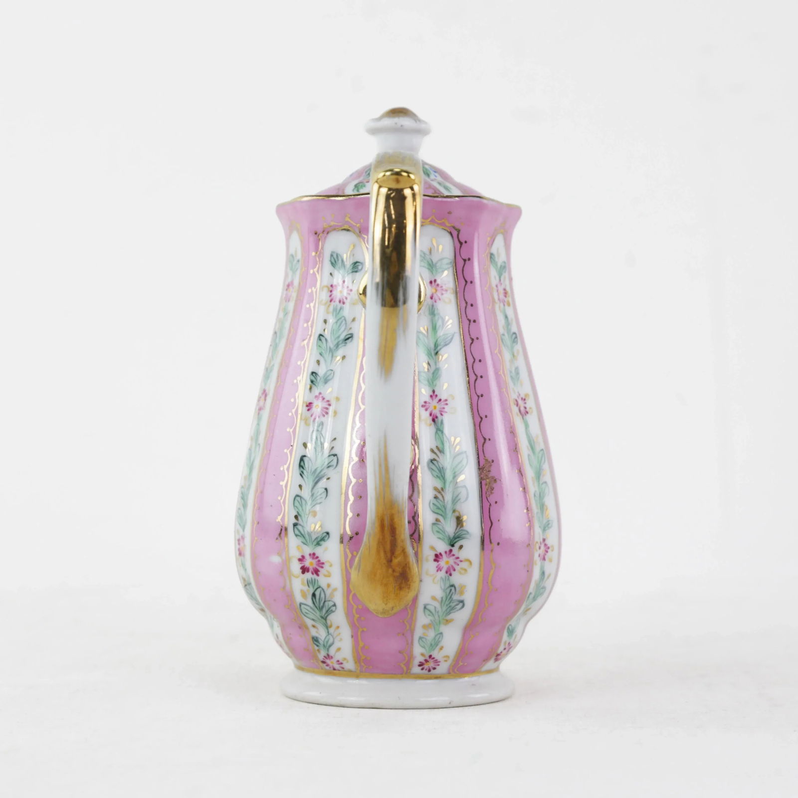 Antique Pink Porcelain Teapot With Gold Accents and Floral Pattern - 7