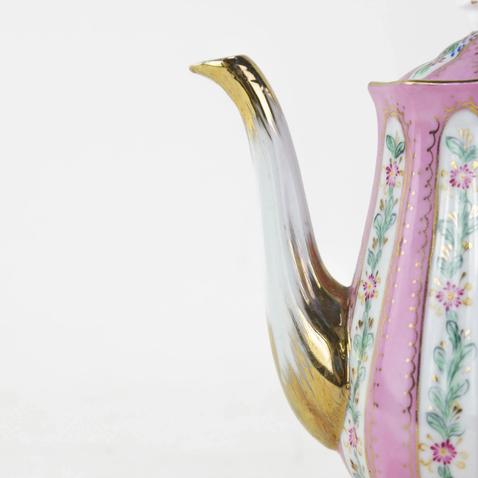 Antique Pink Porcelain Teapot With Gold Accents and Floral Pattern - 8