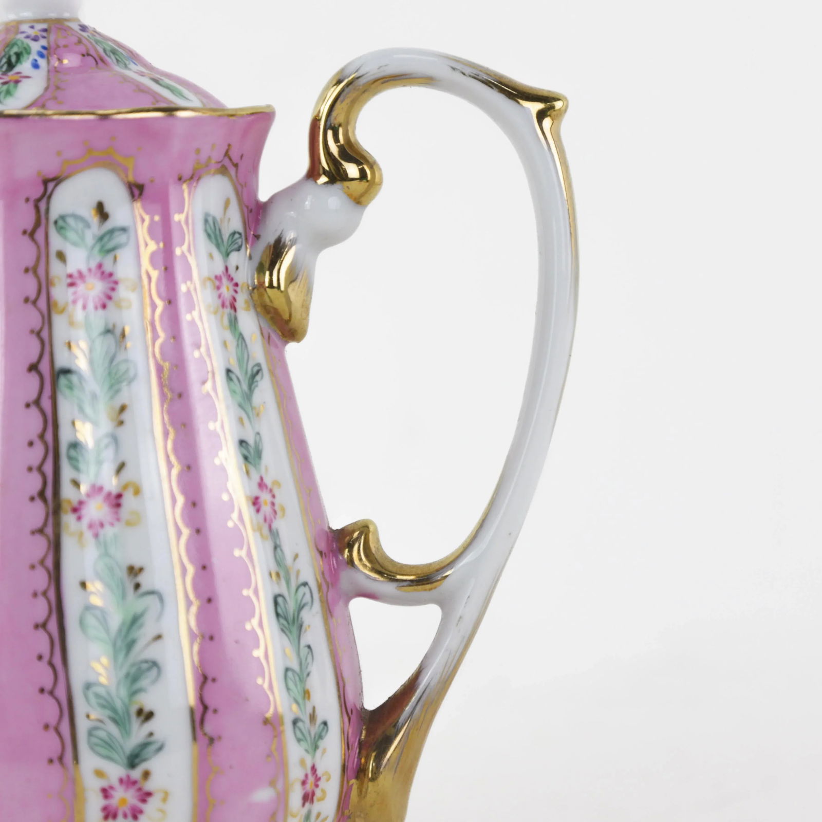 Antique Pink Porcelain Teapot With Gold Accents and Floral Pattern - 9