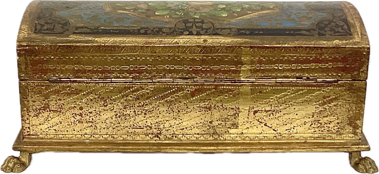 Florentine Handpainted Giltwood Trinket Box With Paw Feet - 2