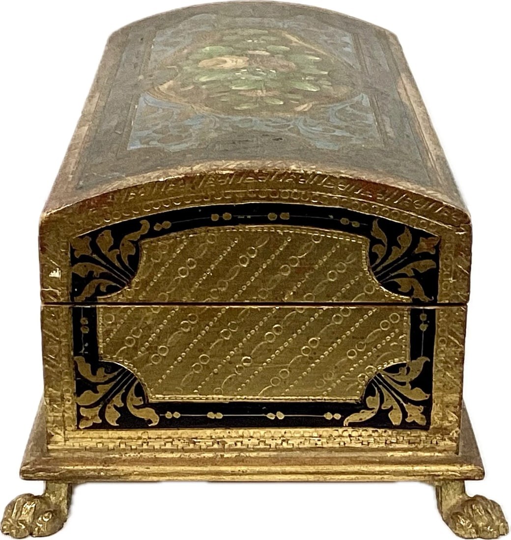 Florentine Handpainted Giltwood Trinket Box With Paw Feet - 3