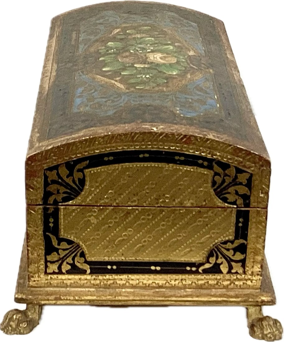 Florentine Handpainted Giltwood Trinket Box With Paw Feet - 4
