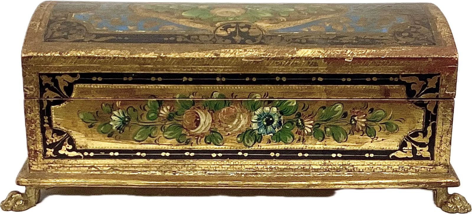 Florentine Handpainted Giltwood Trinket Box With Paw Feet - 8