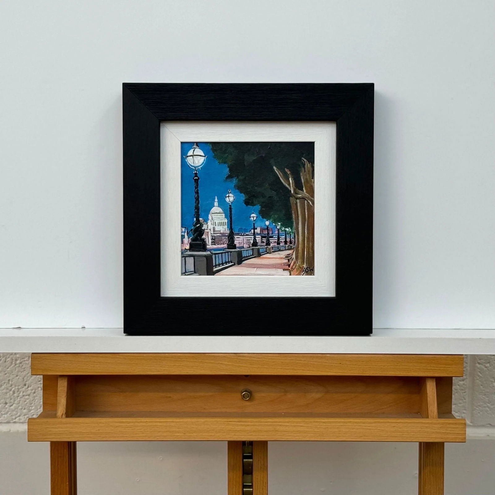 Angela Wakefield, Miniature Painting of Victoria Embankment London & St Pauls Cathedral at Night 2, - 2