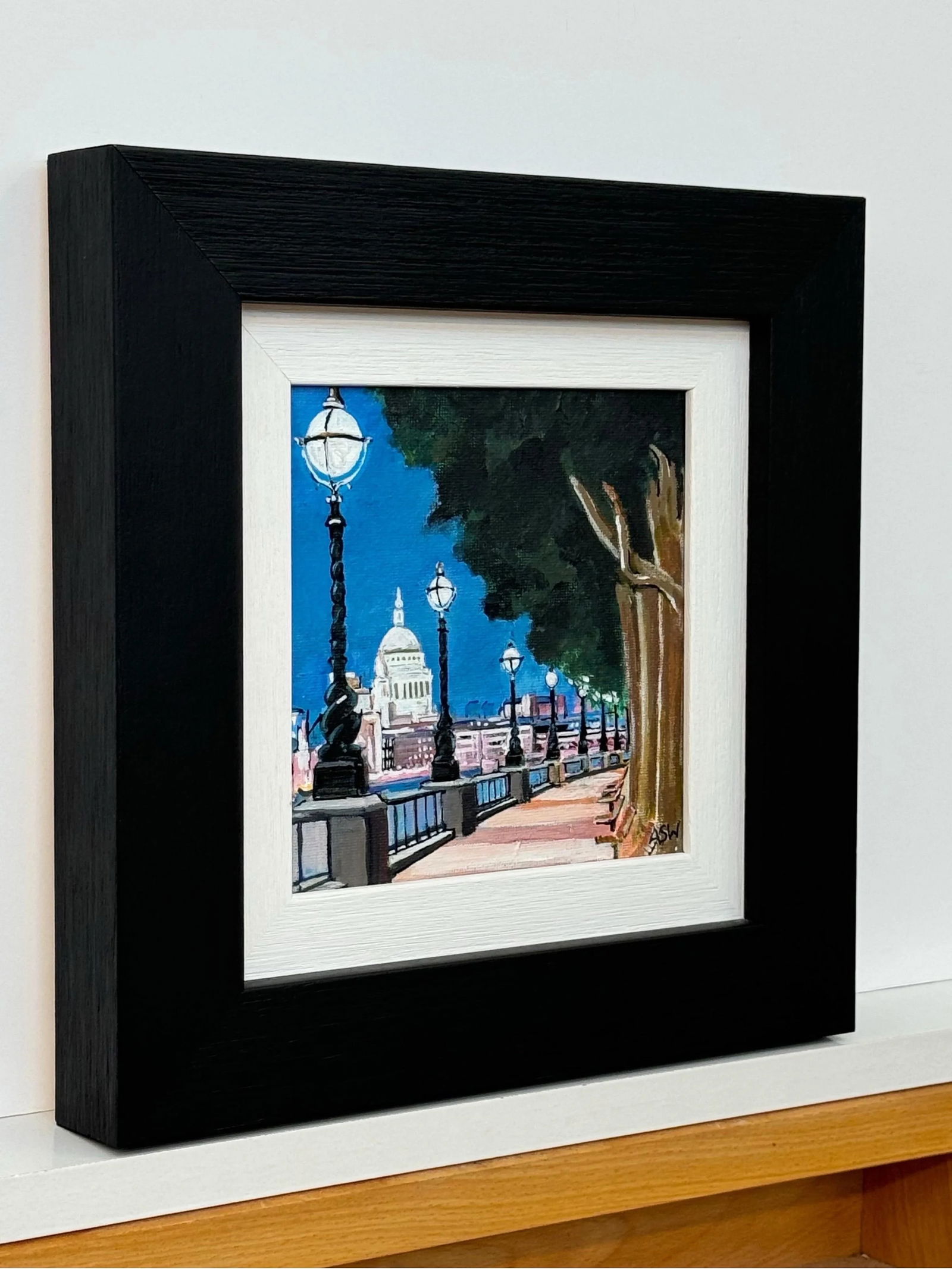 Angela Wakefield, Miniature Painting of Victoria Embankment London & St Pauls Cathedral at Night 2, - 3