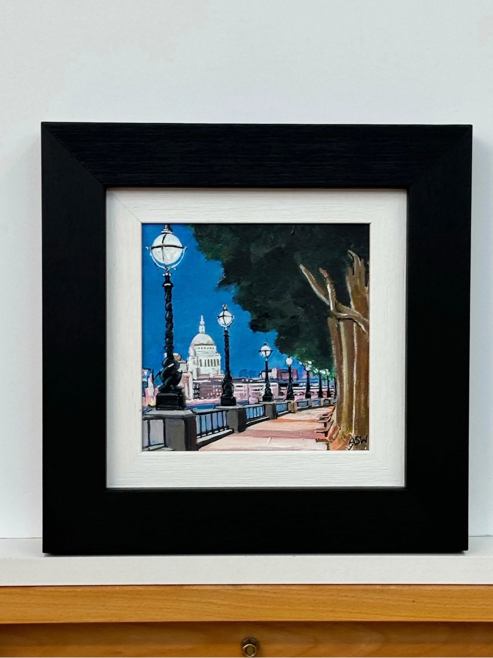 Angela Wakefield, Miniature Painting of Victoria Embankment London & St Pauls Cathedral at Night 2, - 4