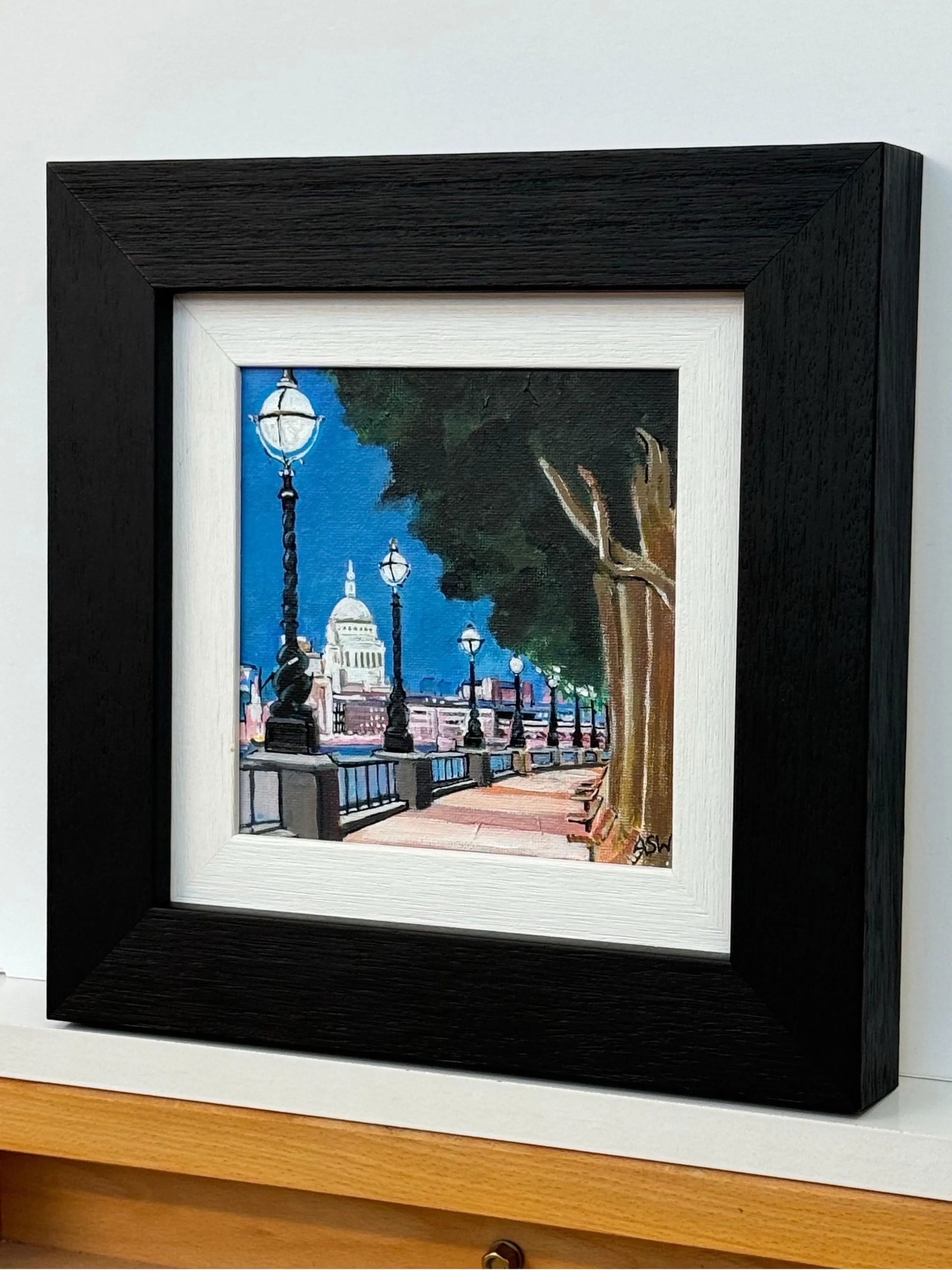 Angela Wakefield, Miniature Painting of Victoria Embankment London & St Pauls Cathedral at Night 2, - 5