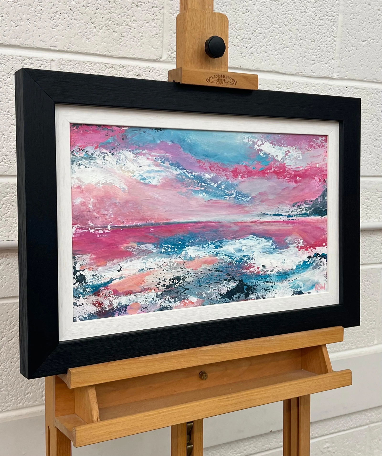 Abstract Landscape Seascape Painting With Pink & Blue Sky by British Artist - 3