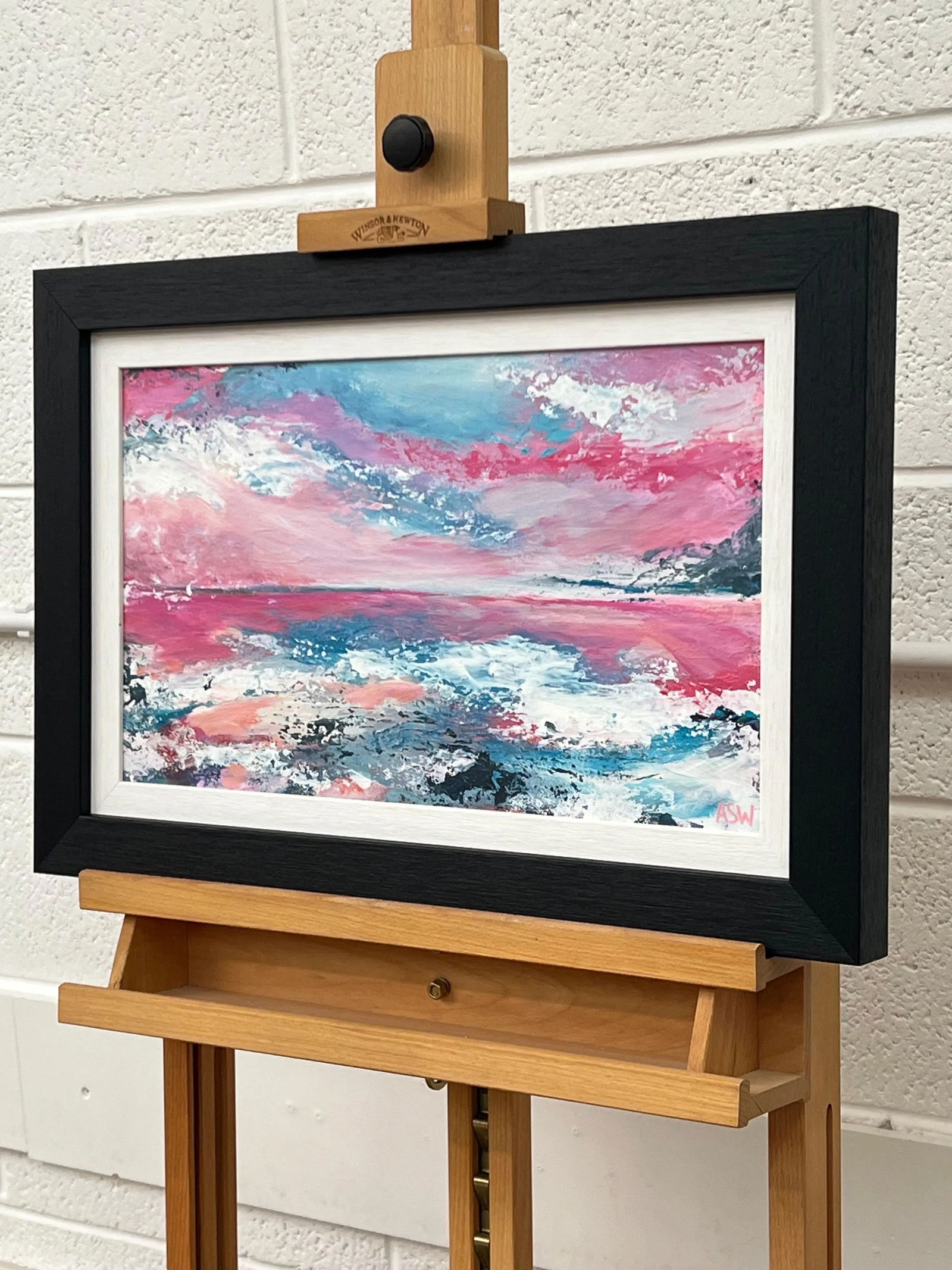 Abstract Landscape Seascape Painting With Pink & Blue Sky by British Artist - 5