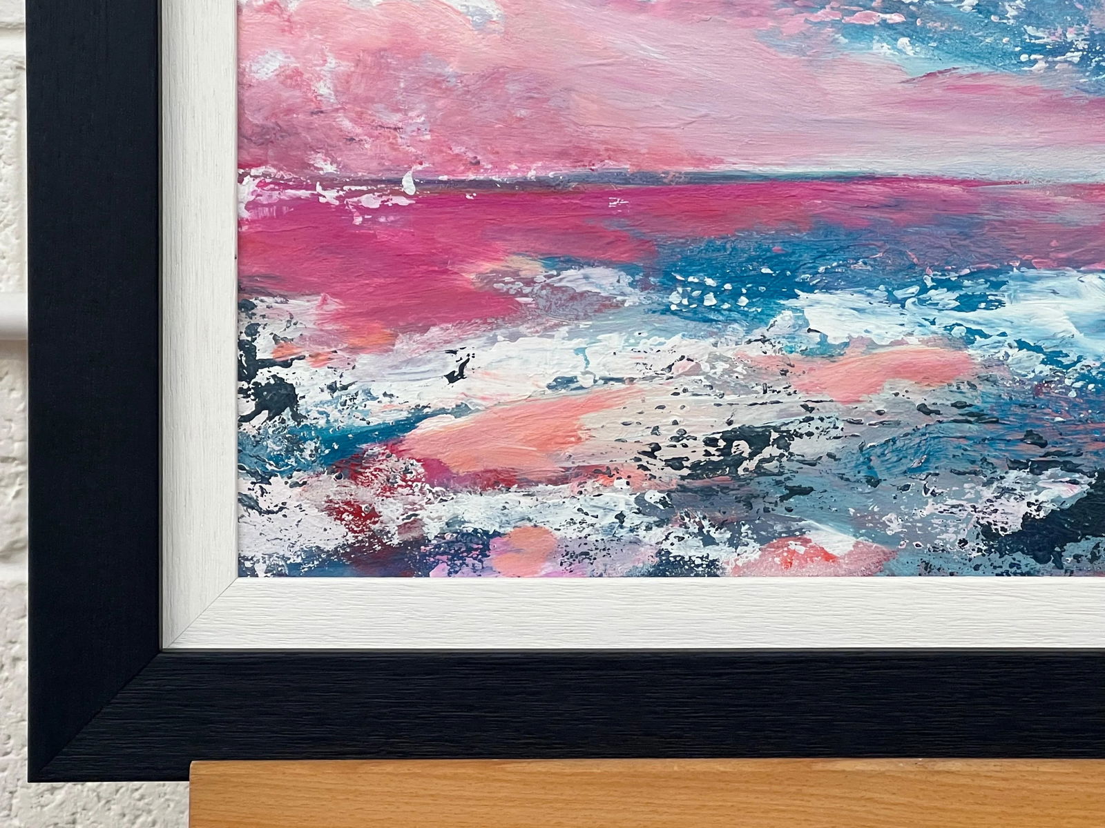 Abstract Landscape Seascape Painting With Pink & Blue Sky by British Artist - 8