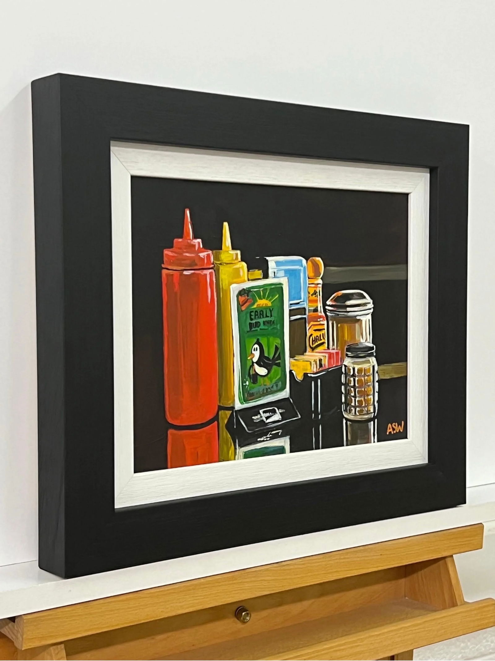 Americana Still Life Painting of American Diner Table Condiments & Sauces Art, 2017, Framed - 2