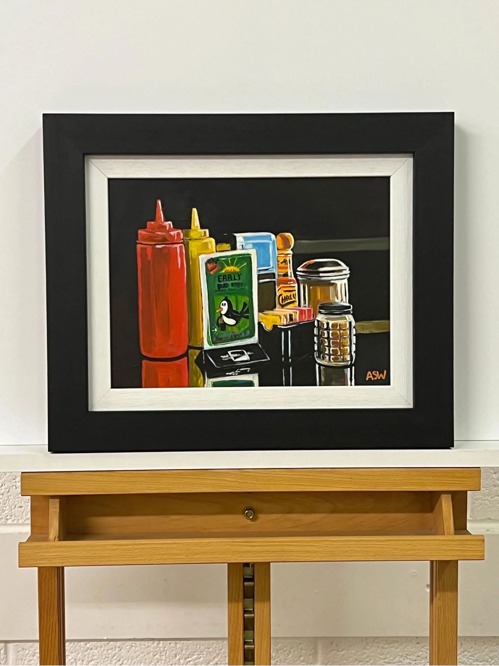Americana Still Life Painting of American Diner Table Condiments & Sauces Art, 2017, Framed - 3