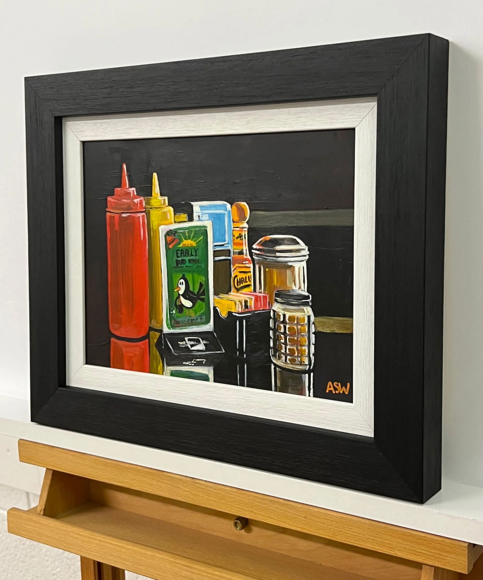 Americana Still Life Painting of American Diner Table Condiments & Sauces Art, 2017, Framed - 4