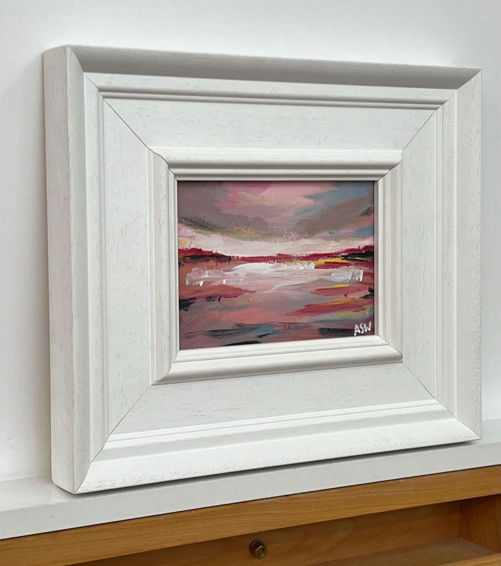 Miniature Abstract Painting Study With Pink by Contemporary British Artist, 2024 - 2