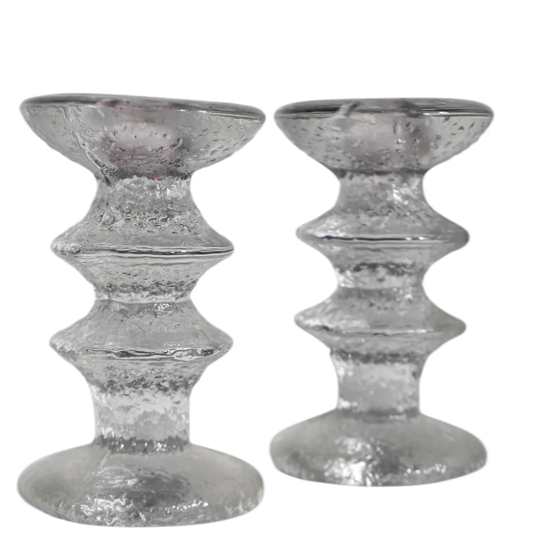 Pr. Iittala Festivo Glass Candlesticks by Timo Sarpaneva Signed Ts Circa 1960's - 4