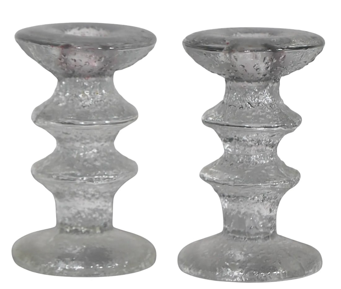 Pr. Iittala Festivo Glass Candlesticks by Timo Sarpaneva Signed Ts Circa 1960's - 5