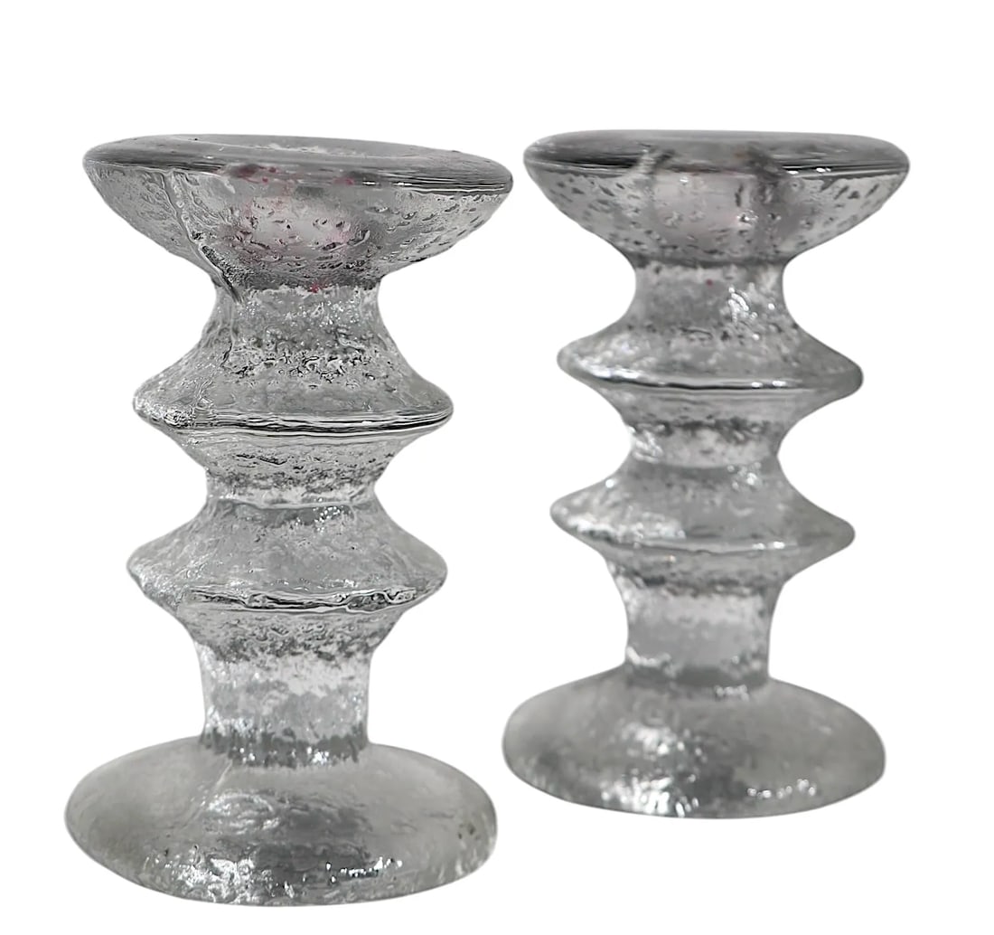 Pr. Iittala Festivo Glass Candlesticks by Timo Sarpaneva Signed Ts Circa 1960's - 6