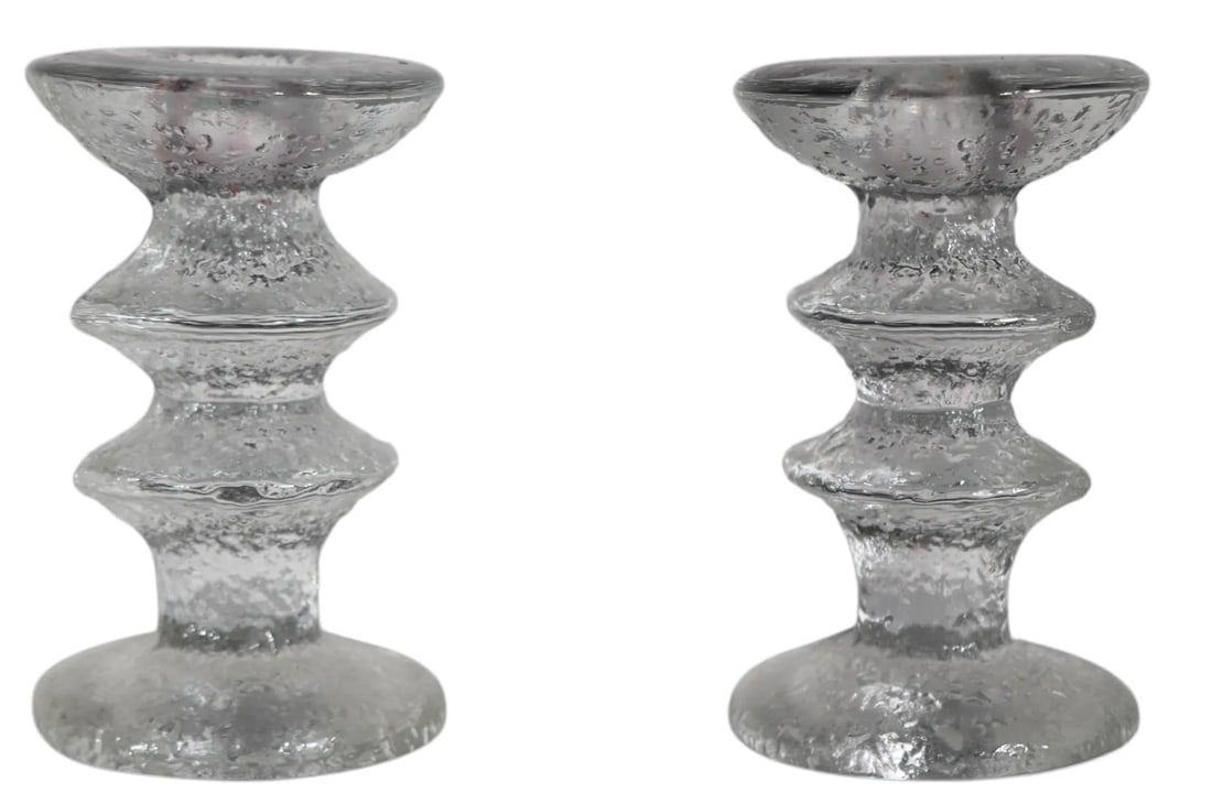 Pr. Iittala Festivo Glass Candlesticks by Timo Sarpaneva Signed Ts Circa 1960's - 9