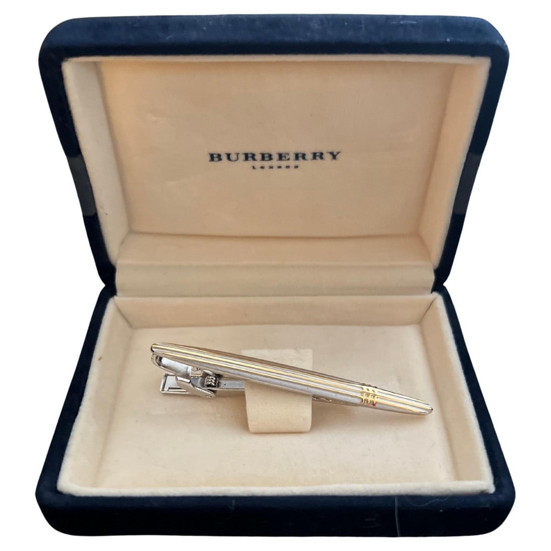 Vintage Burberry Steel & Gold Plate & Tie Clip In Original Case, Circa 1990 (1 of 6)