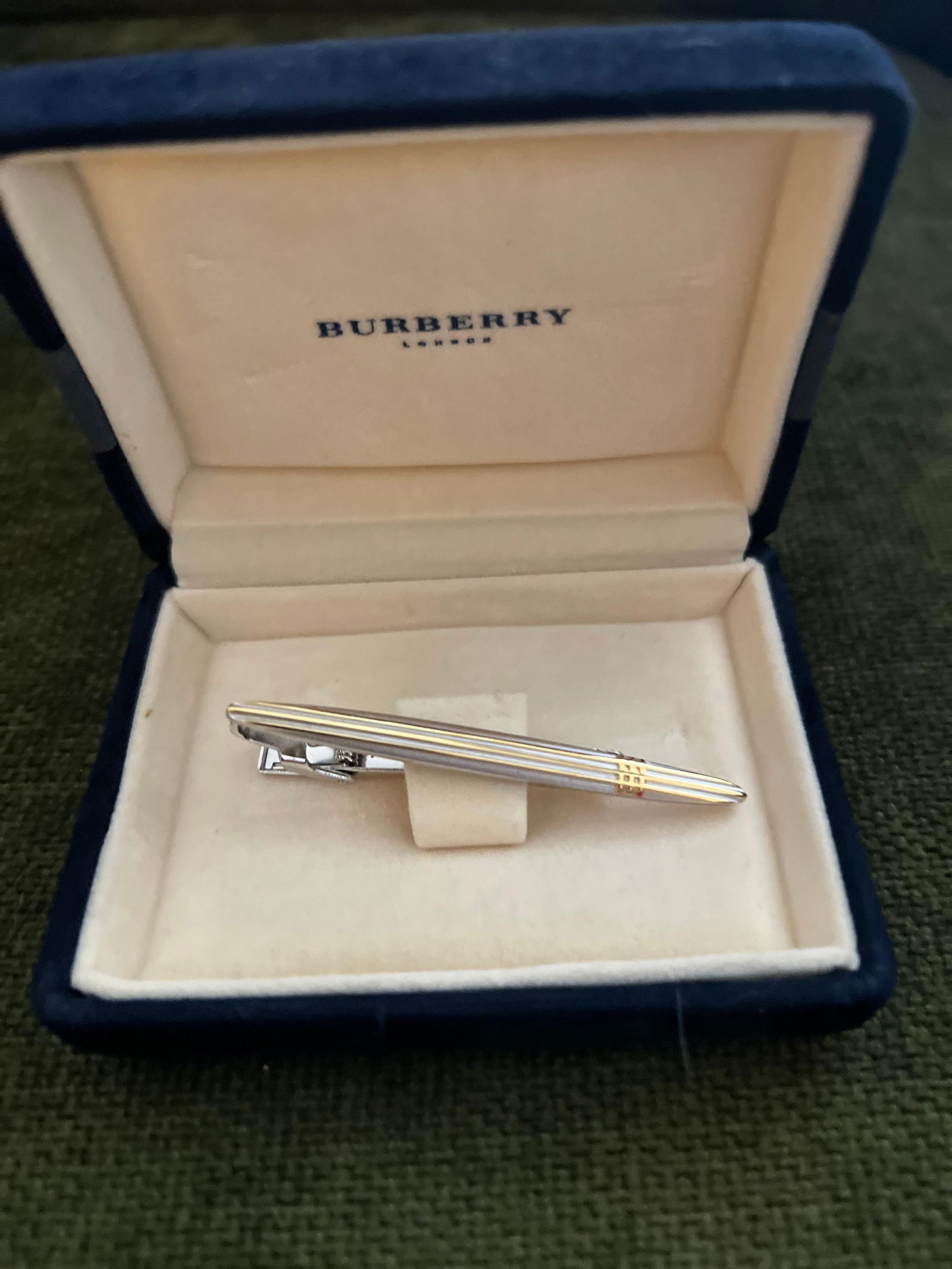 Vintage Burberry Steel & Gold Plate & Tie Clip In Original Case, Circa 1990 - 5