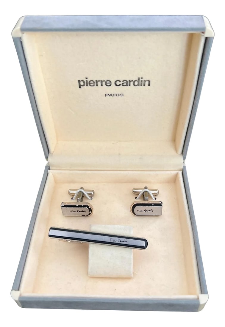 Vintage PIERRE CARDIN Steel Cufflinks & Tie Clip With Original Case Circa 1970 (1 of 11)