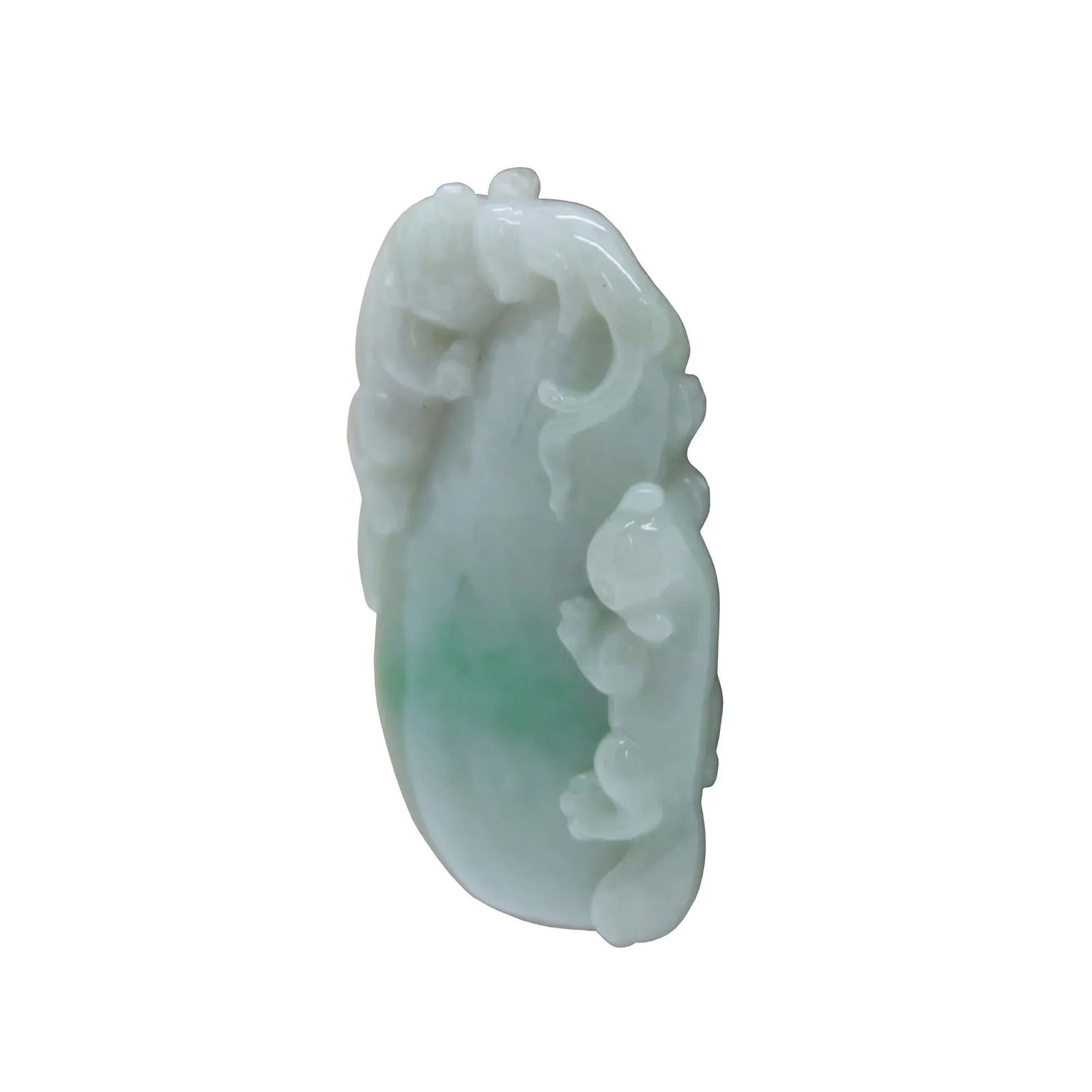 Lucky Feng Shui Jade Pendant With Three Pixie Figure Play on Eggplant - 5