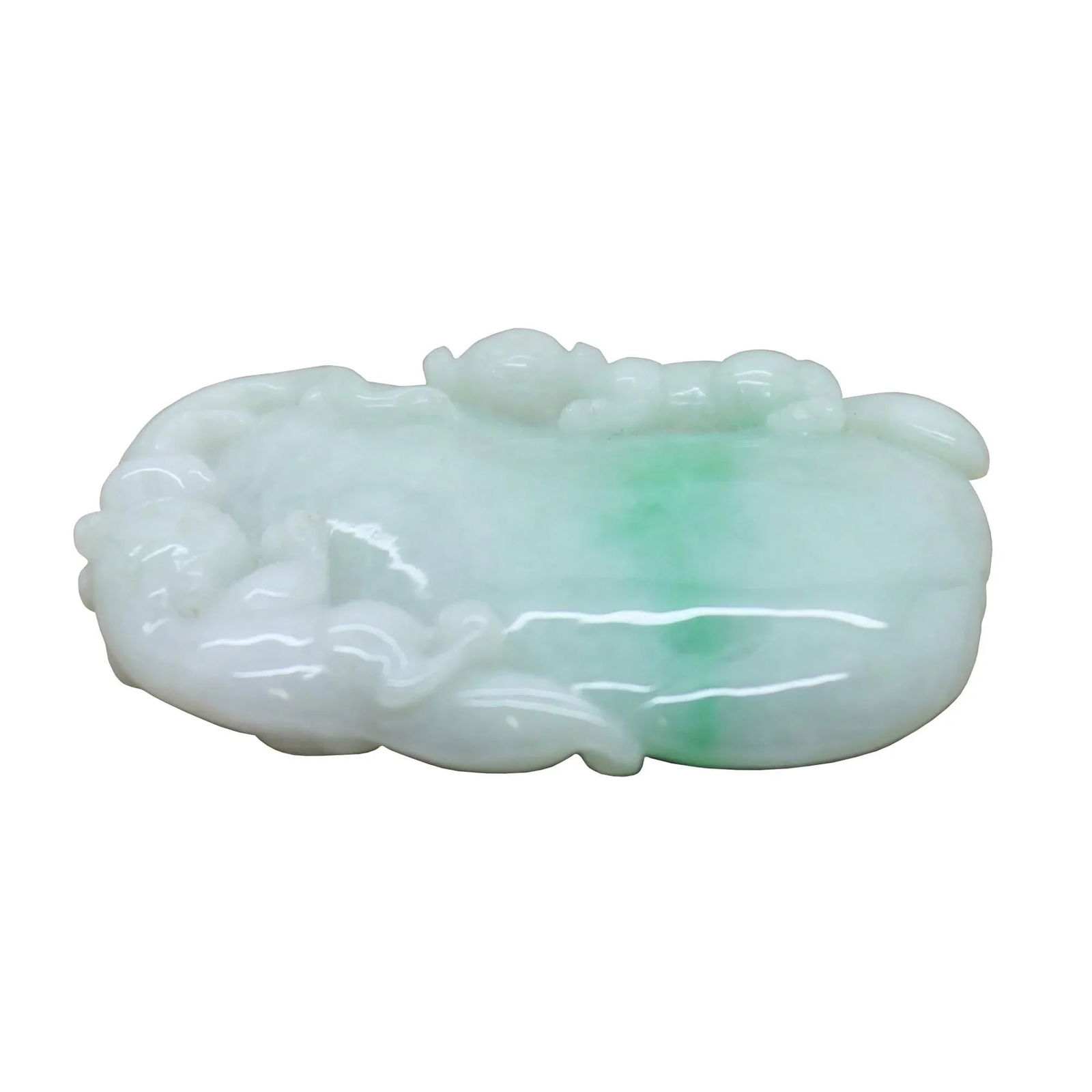 Lucky Feng Shui Jade Pendant With Three Pixie Figure Play on Eggplant - 6