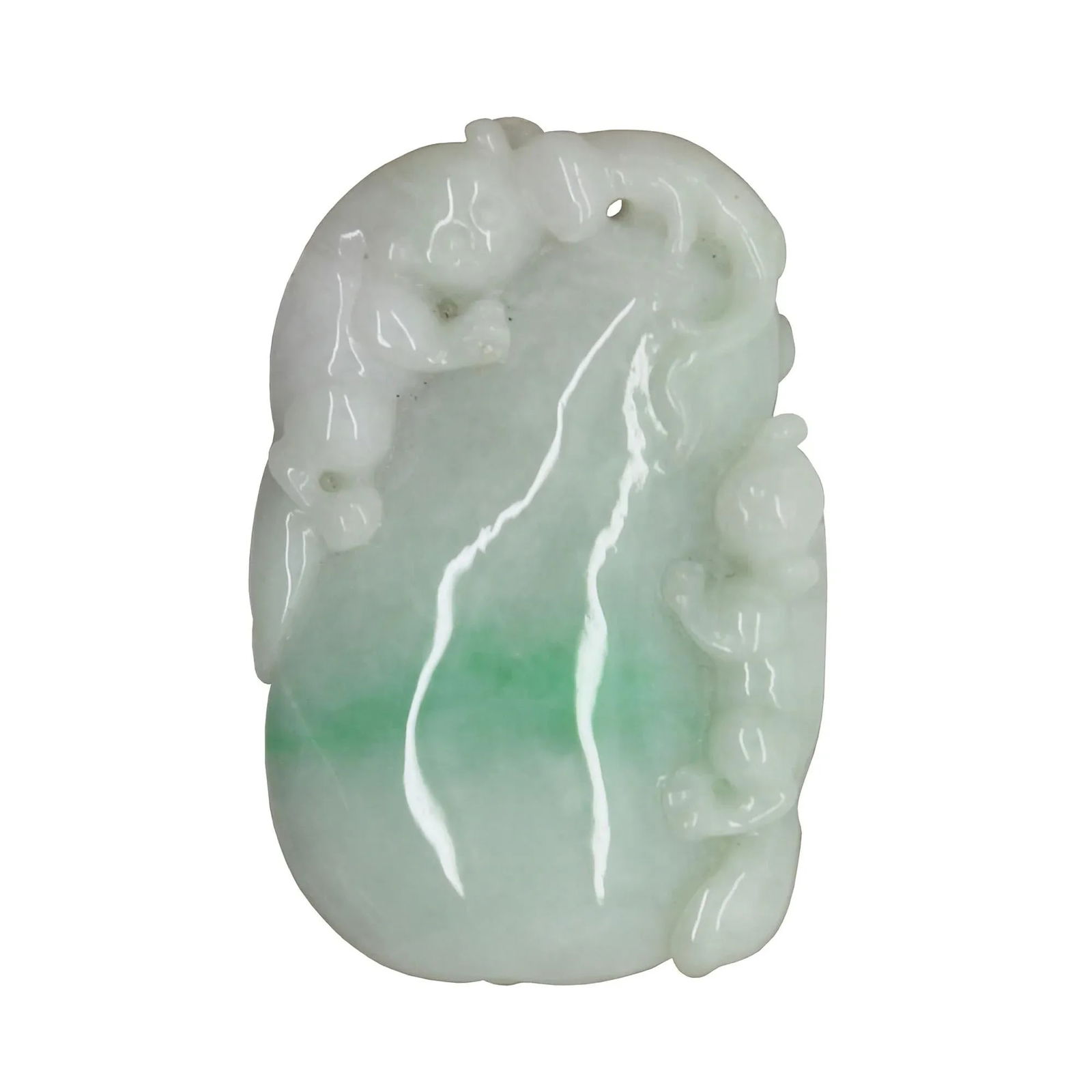 Lucky Feng Shui Jade Pendant With Three Pixie Figure Play on Eggplant - 8