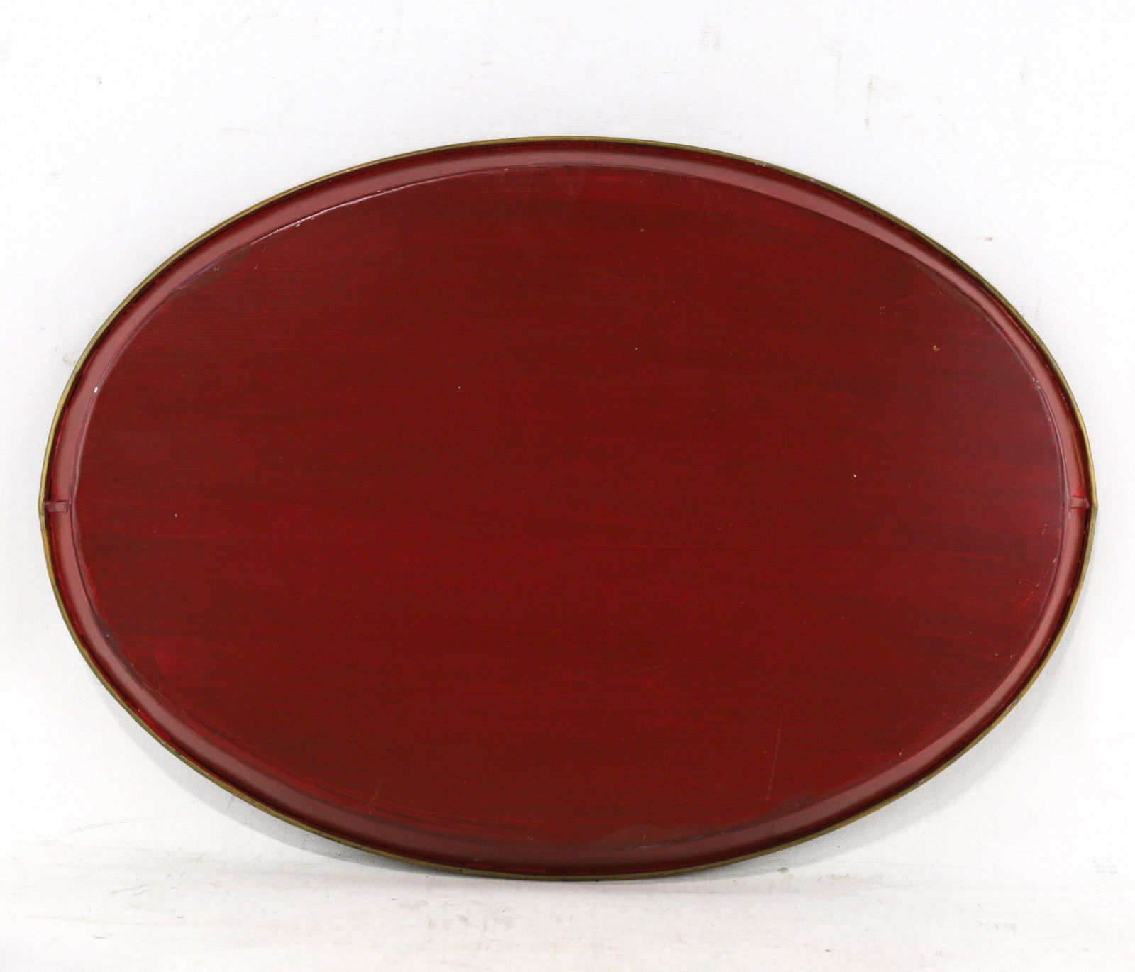 Vintage Handmade Metal Red Tray With Hand-Painted Gold Olive Leaf Wreath - 9