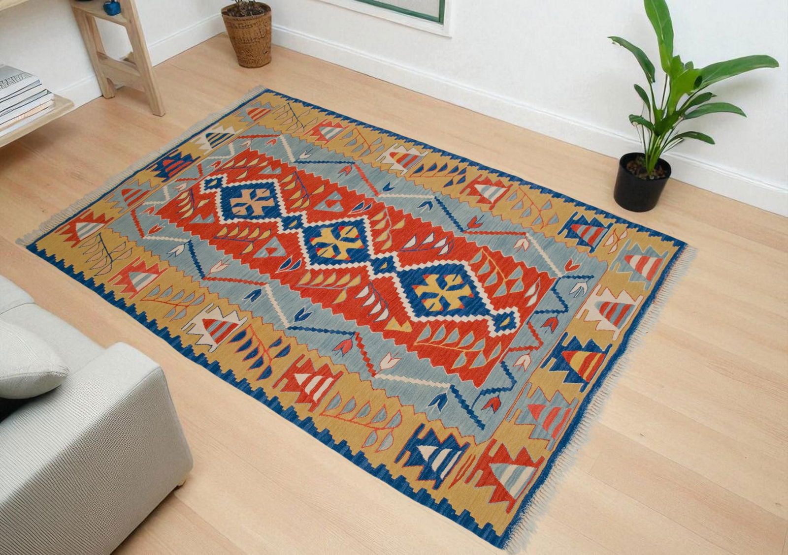 Turkish Hand Woven Kilim Rug. Flat Weave Wool Oushak Area Rug- 3"²7"³ X 5"²7"³ - 2
